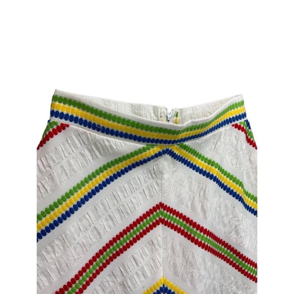 Kmart Vintage Rainbow Midi Skirt 1980s White A-Line Retro Fun - Picture 4 of 7